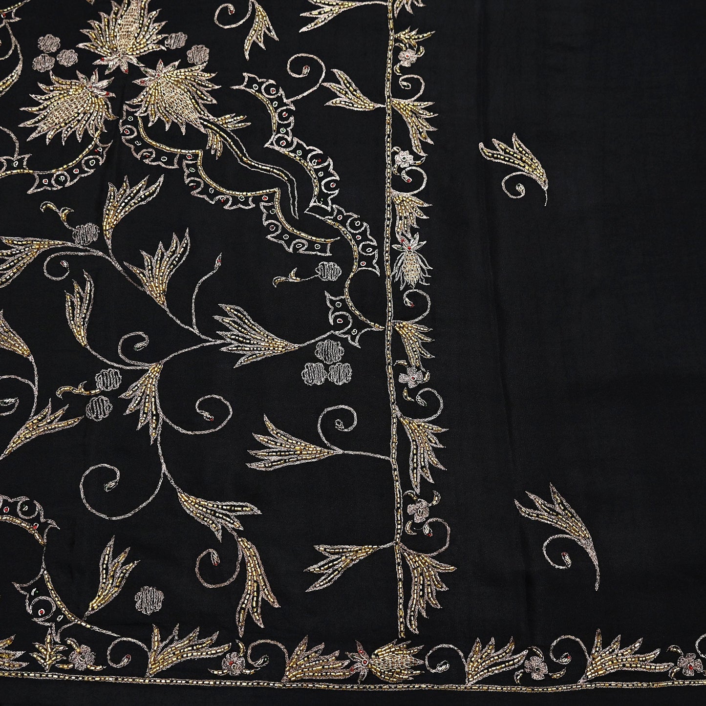 Indian Vintage Black Saree Pure Silk Hand Embroidered Sari Craft Fabric 5Yd Sewing Soft Zardozi/Dabka Dress making With Blouse Pcs