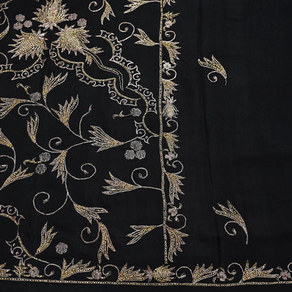 Indian Vintage Black Saree Pure Silk Hand Embroidered Sari Craft Fabric 5Yd Sewing Soft Zardozi/Dabka Dress making With Blouse Pcs