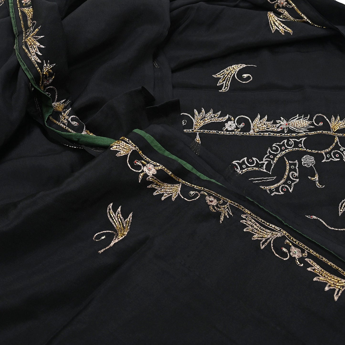 Indian Vintage Black Saree Pure Silk Hand Embroidered Sari Craft Fabric 5Yd Sewing Soft Zardozi/Dabka Dress making With Blouse Pcs