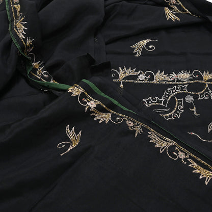 Indian Vintage Black Saree Pure Silk Hand Embroidered Sari Craft Fabric 5Yd Sewing Soft Zardozi/Dabka Dress making With Blouse Pcs