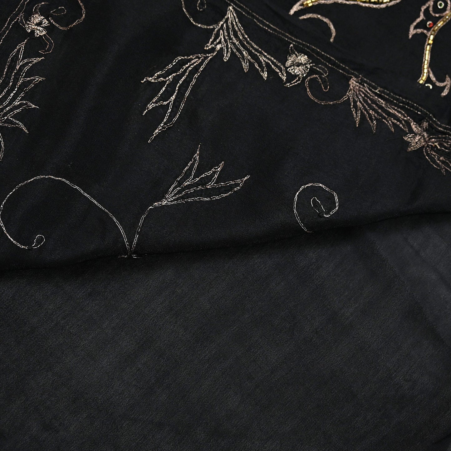 Indian Vintage Black Saree Pure Silk Hand Embroidered Sari Craft Fabric 5Yd Sewing Soft Zardozi/Dabka Dress making With Blouse Pcs