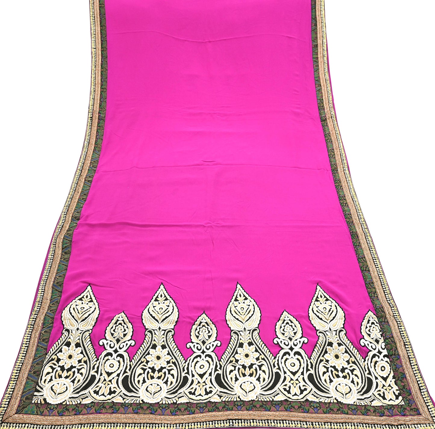 Indian Vintage Heavy Sari Pink Pure Georgette Silk Hand Embroidered Sarees Craft Fabric 5Yd Sewing Ethnic Bollywood saree