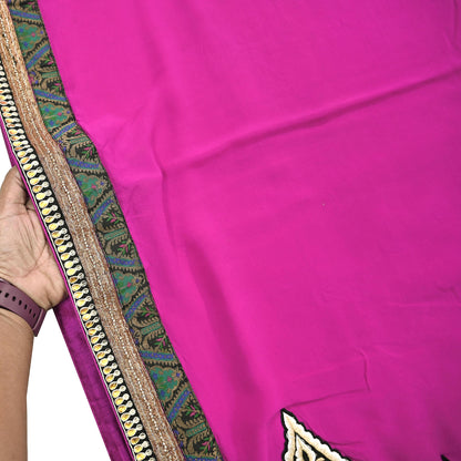 Indian Vintage Heavy Sari Pink Pure Georgette Silk Hand Embroidered Sarees Craft Fabric 5Yd Sewing Ethnic Bollywood saree