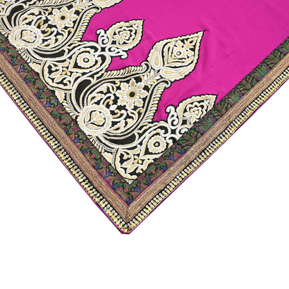 Indian Vintage Heavy Sari Pink Pure Georgette Silk Hand Embroidered Sarees Craft Fabric 5Yd Sewing Ethnic Bollywood saree