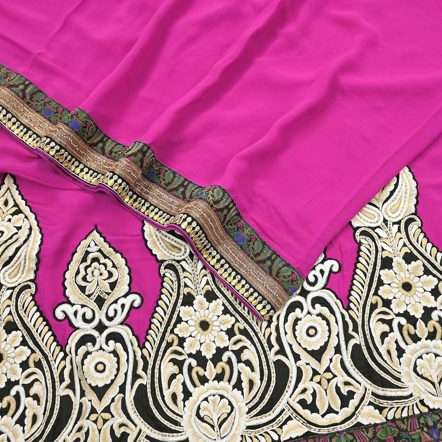 Indian Vintage Heavy Sari Pink Pure Georgette Silk Hand Embroidered Sarees Craft Fabric 5Yd Sewing Ethnic Bollywood saree