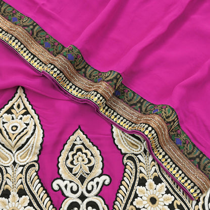 Indian Vintage Heavy Sari Pink Pure Georgette Silk Hand Embroidered Sarees Craft Fabric 5Yd Sewing Ethnic Bollywood saree