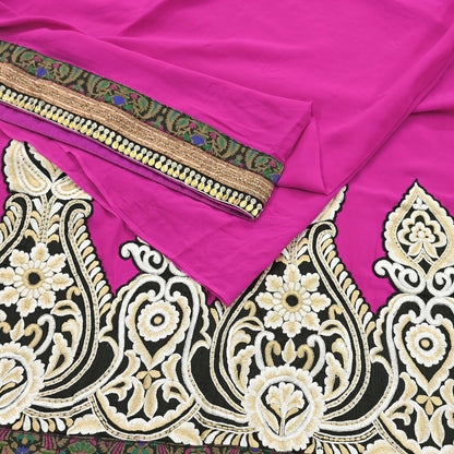 Indian Vintage Heavy Sari Pink Pure Georgette Silk Hand Embroidered Sarees Craft Fabric 5Yd Sewing Ethnic Bollywood saree