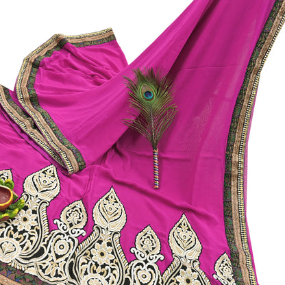 Indian Vintage Heavy Sari Pink Pure Georgette Silk Hand Embroidered Sarees Craft Fabric 5Yd Sewing Ethnic Bollywood saree