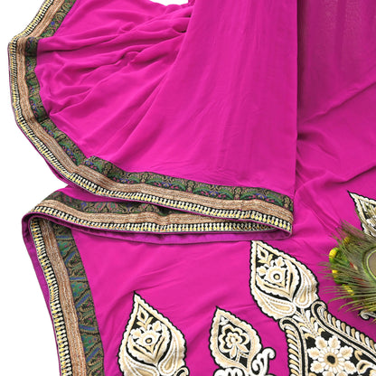 Indian Vintage Heavy Sari Pink Pure Georgette Silk Hand Embroidered Sarees Craft Fabric 5Yd Sewing Ethnic Bollywood saree