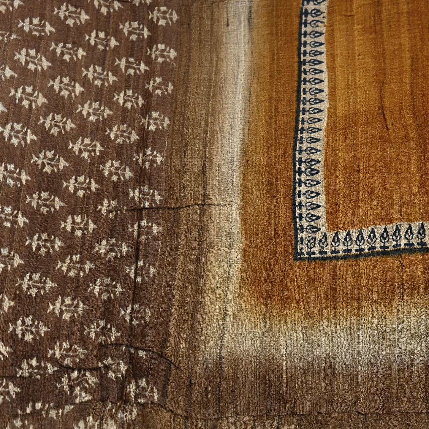 Indian Vintage Brown & Mustard Dupatta Long Stole 100% Pure Khadi Silk Hand Woven/ Printed Scarves Veil Scarf Wrap Hippie Fringes