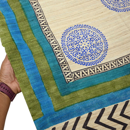 Indian Vintage Beige & Green Dupatta Long Stole 100% Pure Khadi Silk Hand Woven/ Printed Scarves Veil Scarf Wrap Hippie Fringes