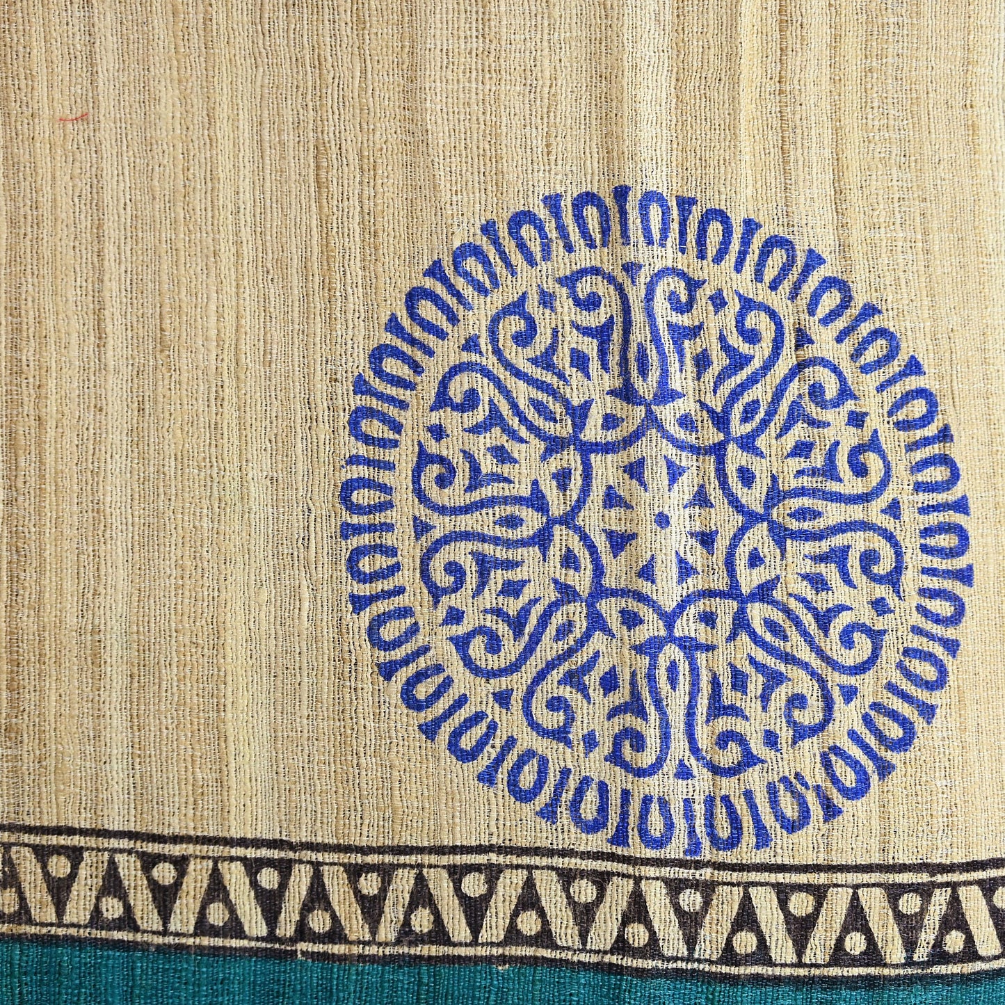 Indian Vintage Beige & Green Dupatta Long Stole 100% Pure Khadi Silk Hand Woven/ Printed Scarves Veil Scarf Wrap Hippie Fringes