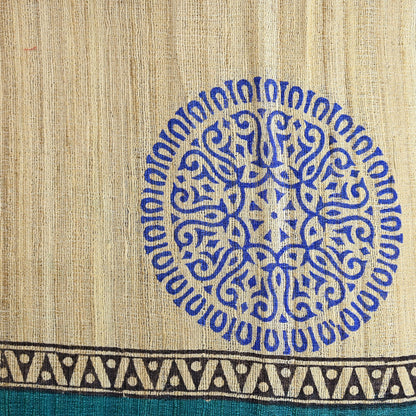 Indian Vintage Beige & Green Dupatta Long Stole 100% Pure Khadi Silk Hand Woven/ Printed Scarves Veil Scarf Wrap Hippie Fringes