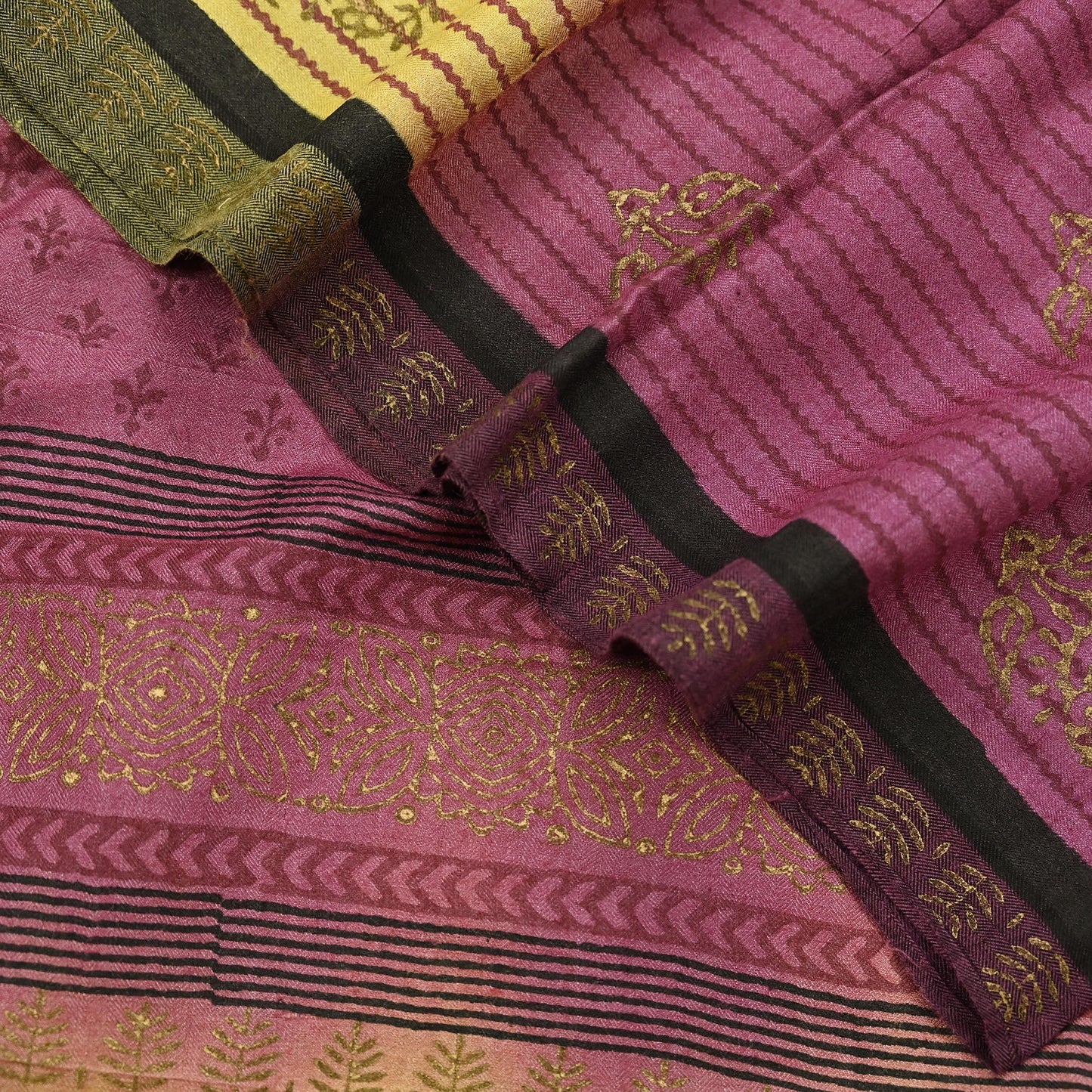 Vintage Indian Maroon & yellow Long Stole Woolen Scarf Dupatta Infinity Scarves Painted Sarong Wrap Craft Fabric Veil Woman Hijab Shawl