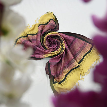 Vintage Indian Maroon & yellow Long Stole Woolen Scarf Dupatta Infinity Scarves Painted Sarong Wrap Craft Fabric Veil Woman Hijab Shawl