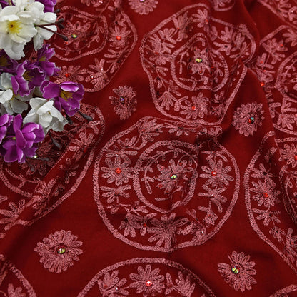 Indian Vintage Maroon Pure Woolen Shawl Handmade Ari work Long Throw Stole Warm Stole Floral Design Upcycle Crafting Used