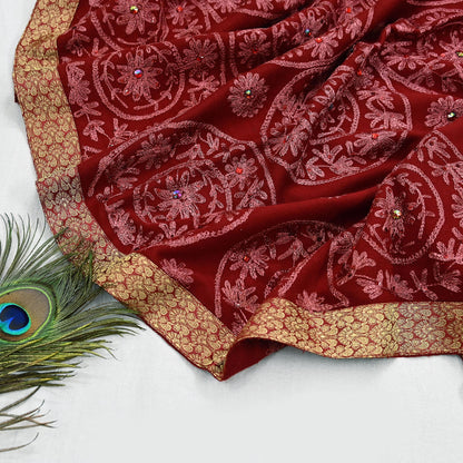 Indian Vintage Maroon Pure Woolen Shawl Handmade Ari work Long Throw Stole Warm Stole Floral Design Upcycle Crafting Used