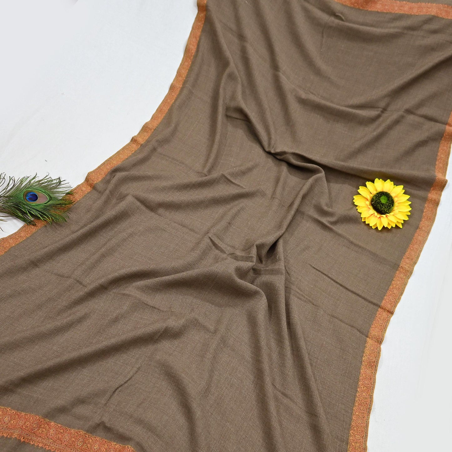 Indian Vintage Brown Shawl Pure Woolen Handmade Suzani Long Throw Stole Warm Stole Paisley Design Soft Soft Cozy