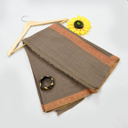 Indian Vintage Brown Shawl Pure Woolen Handmade Suzani Long Throw Stole Warm Stole Paisley Design Soft Soft Cozy