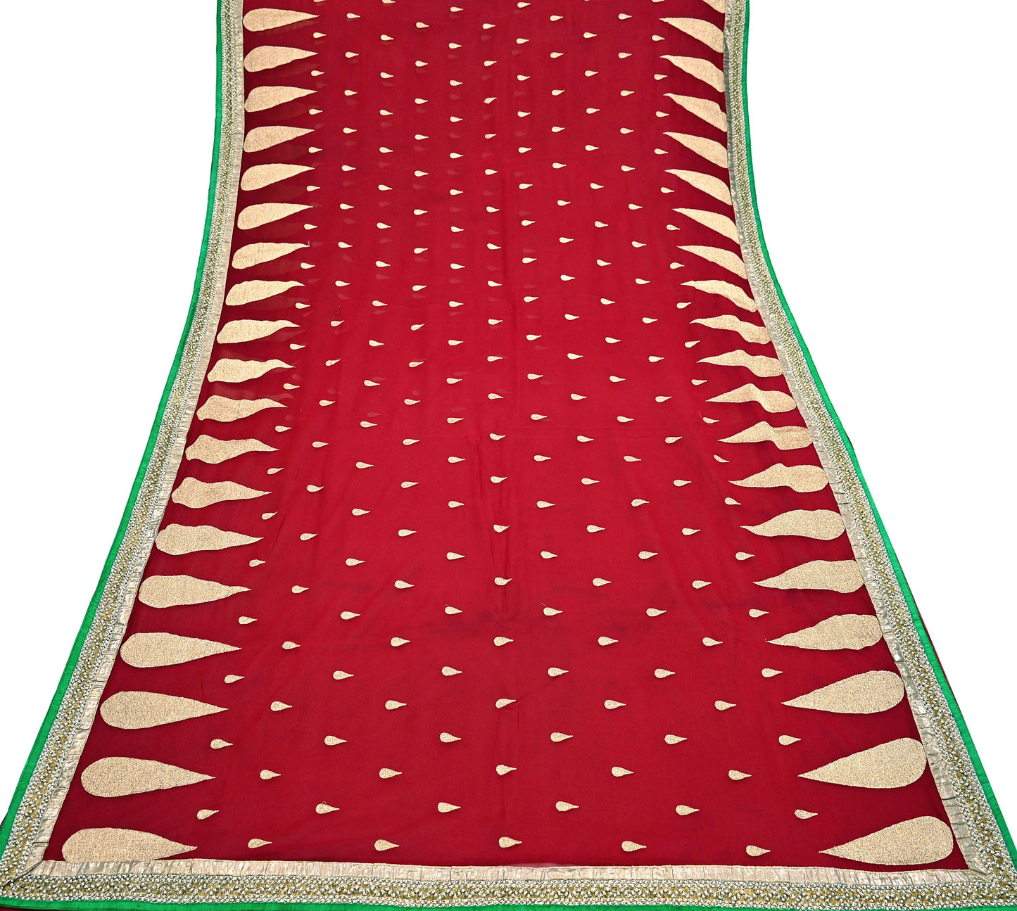 Indian Vintage Heavy Sari Red Pure Georgette Silk Hand Embroidered Sarees Craft Fabric 6Yd Sewing Ethnic Bollywood saree Dress making