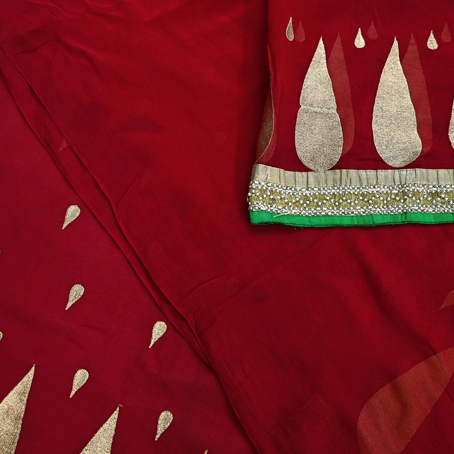 Indian Vintage Heavy Sari Red Pure Georgette Silk Hand Embroidered Sarees Craft Fabric 6Yd Sewing Ethnic Bollywood saree Dress making