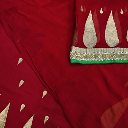 Indian Vintage Heavy Sari Red Pure Georgette Silk Hand Embroidered Sarees Craft Fabric 6Yd Sewing Ethnic Bollywood saree Dress making