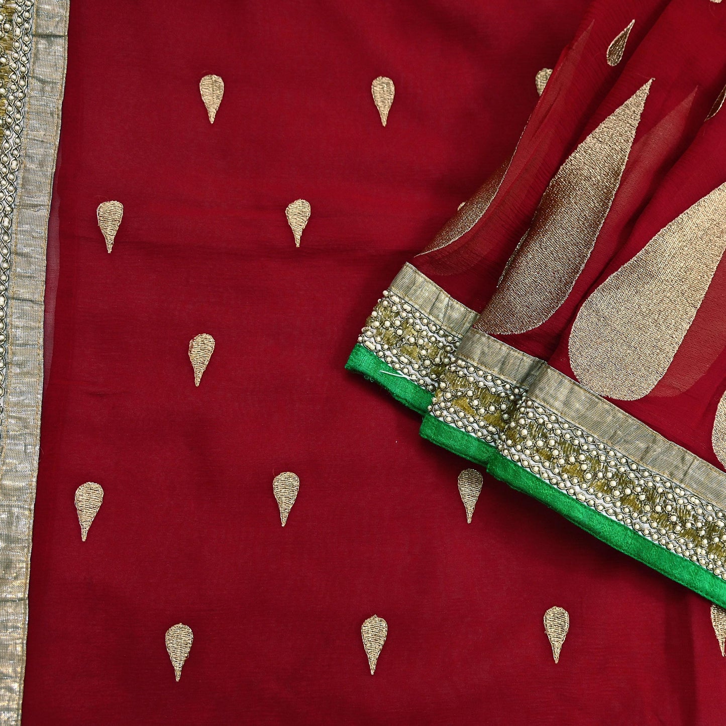 Indian Vintage Heavy Sari Red Pure Georgette Silk Hand Embroidered Sarees Craft Fabric 6Yd Sewing Ethnic Bollywood saree Dress making