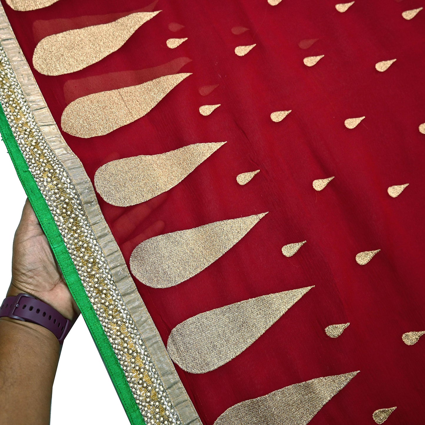 Indian Vintage Heavy Sari Red Pure Georgette Silk Hand Embroidered Sarees Craft Fabric 6Yd Sewing Ethnic Bollywood saree Dress making