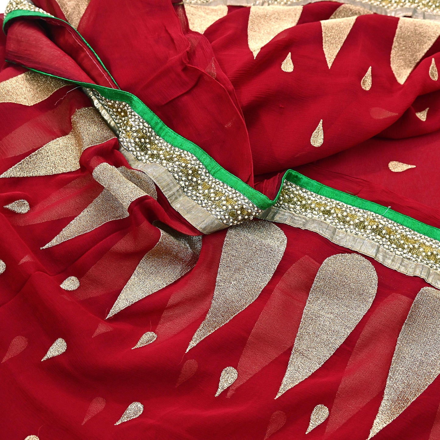 Indian Vintage Heavy Sari Red Pure Georgette Silk Hand Embroidered Sarees Craft Fabric 6Yd Sewing Ethnic Bollywood saree Dress making