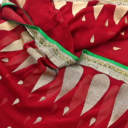 Indian Vintage Heavy Sari Red Pure Georgette Silk Hand Embroidered Sarees Craft Fabric 6Yd Sewing Ethnic Bollywood saree Dress making