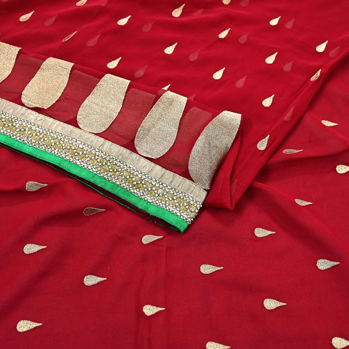 Indian Vintage Heavy Sari Red Pure Georgette Silk Hand Embroidered Sarees Craft Fabric 6Yd Sewing Ethnic Bollywood saree Dress making