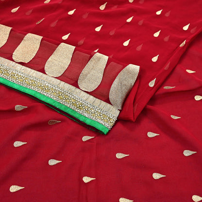 Indian Vintage Heavy Sari Red Pure Georgette Silk Hand Embroidered Sarees Craft Fabric 6Yd Sewing Ethnic Bollywood saree Dress making