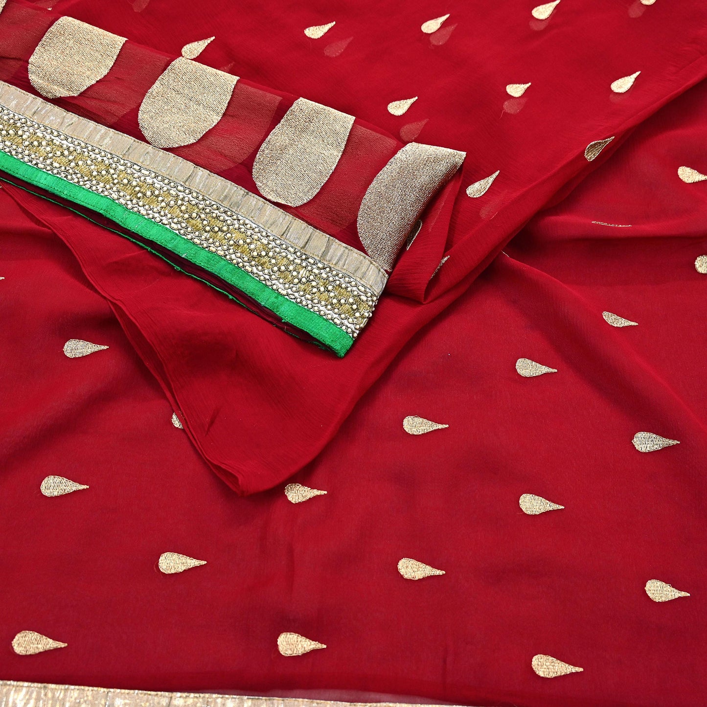 Indian Vintage Heavy Sari Red Pure Georgette Silk Hand Embroidered Sarees Craft Fabric 6Yd Sewing Ethnic Bollywood saree Dress making