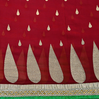 Indian Vintage Heavy Sari Red Pure Georgette Silk Hand Embroidered Sarees Craft Fabric 6Yd Sewing Ethnic Bollywood saree Dress making