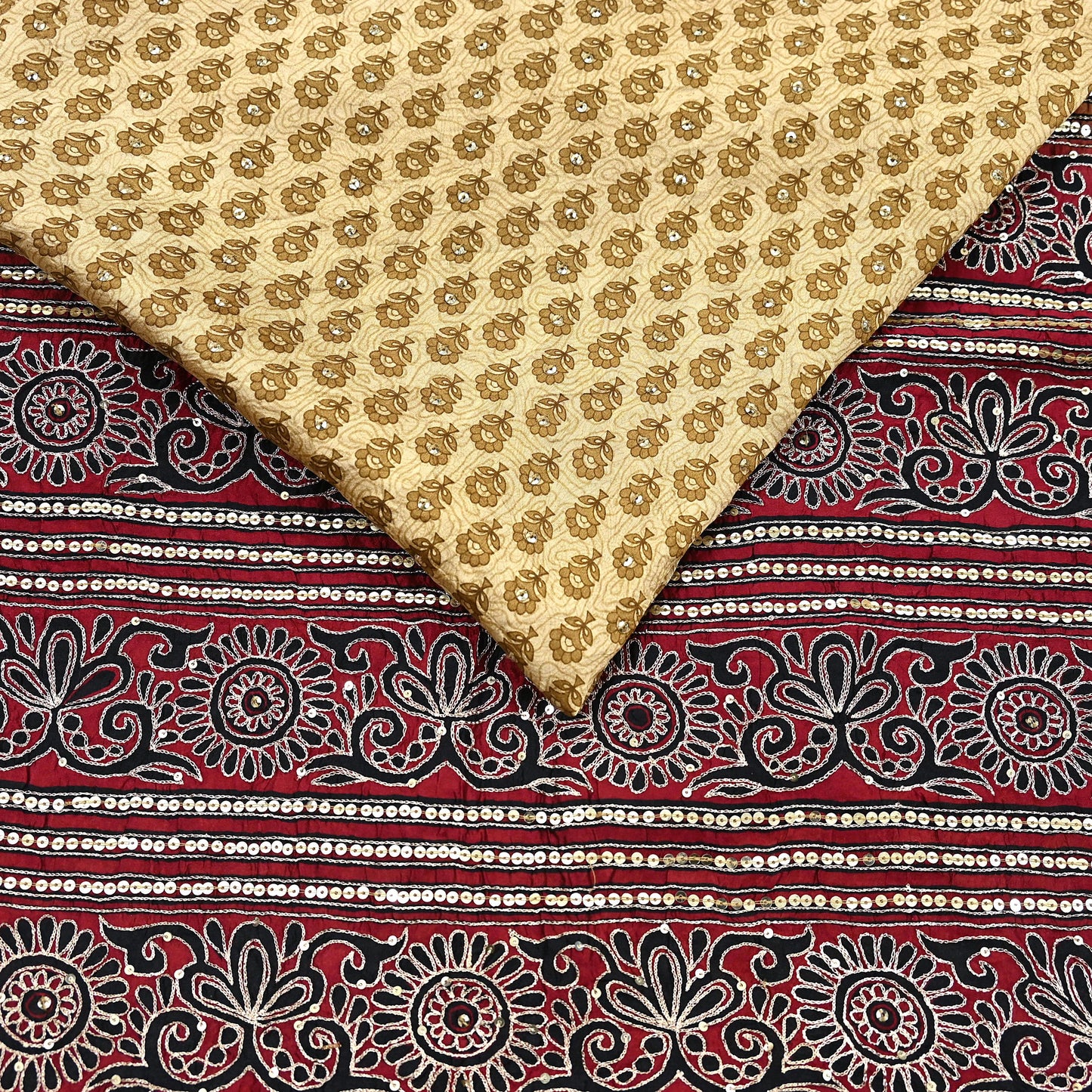 Indian Vintage Sari Beige & Maroon Pure Silk Hand Embroidered Sarees 5Yd Craft Fabric Sewing soft Quilting Crafting Ethnic Bollywood sarees