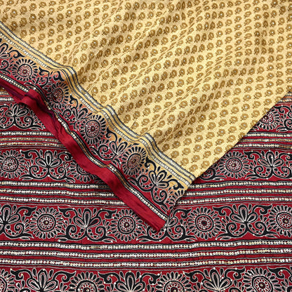 Indian Vintage Sari Beige & Maroon Pure Silk Hand Embroidered Sarees 5Yd Craft Fabric Sewing soft Quilting Crafting Ethnic Bollywood sarees