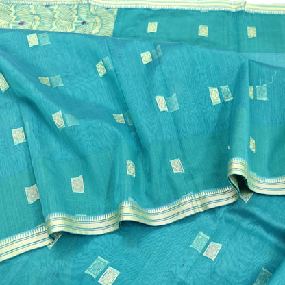 Indian Vintage Sari Green Pure Cotton Hand Woven Sarees Craft Fabric 5yd Ethnic Crafting Quilting Dress Making Quilting Upcycle