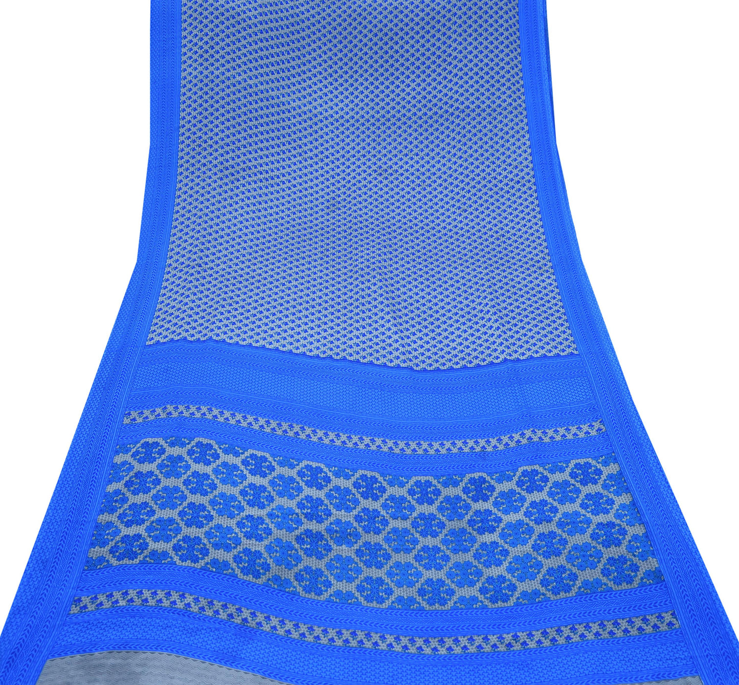 Indian Vintage Blue & Gray Artificial Silk Saree Printed Sari 5 Yards Soft Craft Fabric for Sewing, Dressmaking, Quilting,Upcycling