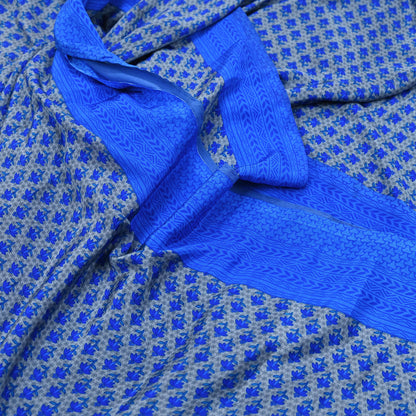 Indian Vintage Blue & Gray Artificial Silk Saree Printed Sari 5 Yards Soft Craft Fabric for Sewing, Dressmaking, Quilting,Upcycling