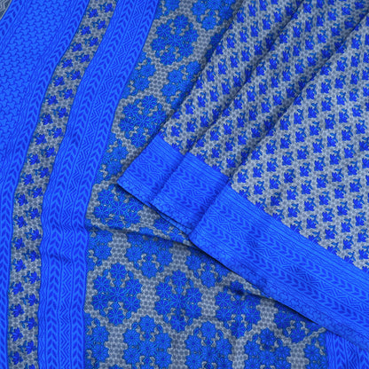 Indian Vintage Blue & Gray Artificial Silk Saree Printed Sari 5 Yards Soft Craft Fabric for Sewing, Dressmaking, Quilting,Upcycling