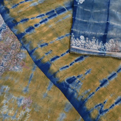 Indian Vintage Saree Pure Crepe Silk Hand Embroidered Tie-Dye Sari Fabric 5yard Sewing Craft Fabric Ethnic Dressmaking Crafting Zari