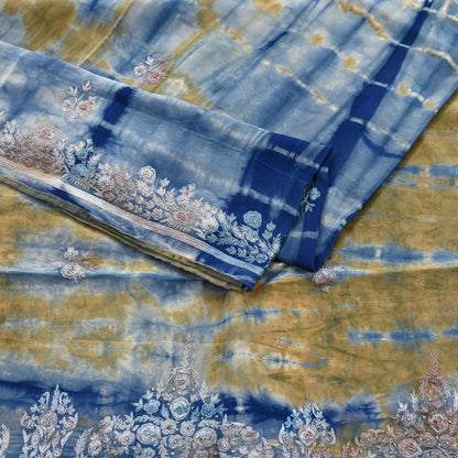 Indian Vintage Saree Pure Crepe Silk Hand Embroidered Tie-Dye Sari Fabric 5yard Sewing Craft Fabric Ethnic Dressmaking Crafting Zari