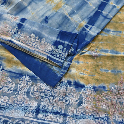 Indian Vintage Saree Pure Crepe Silk Hand Embroidered Tie-Dye Sari Fabric 5yard Sewing Craft Fabric Ethnic Dressmaking Crafting Zari