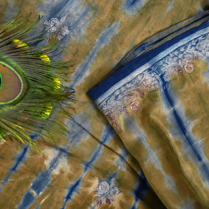 Indian Vintage Saree Pure Crepe Silk Hand Embroidered Tie-Dye Sari Fabric 5yard Sewing Craft Fabric Ethnic Dressmaking Crafting Zari