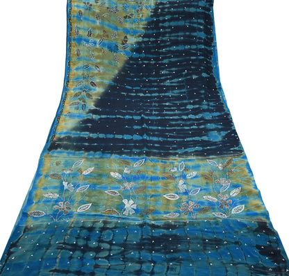 Indian Vintage Saree Pure Crepe Silk Hand Embroidered Tie-Dye Sari Fabric 5yard Sewing Craft Fabric Ethnic Dressmaking Crafting Zari