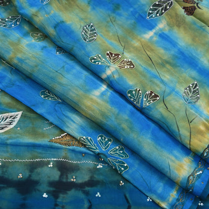 Indian Vintage Saree Pure Crepe Silk Hand Embroidered Tie-Dye Sari Fabric 5yard Sewing Craft Fabric Ethnic Dressmaking Crafting Zari