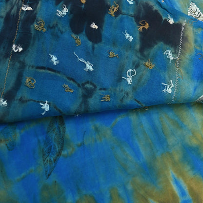 Indian Vintage Saree Pure Crepe Silk Hand Embroidered Tie-Dye Sari Fabric 5yard Sewing Craft Fabric Ethnic Dressmaking Crafting Zari