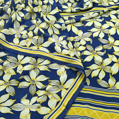 Indian Vintage Sari Blue & Green Pure Crepe Silk Hand Embroidered Saree 5yd Sewing Floral Craft Sequins Dress making Crafting Quilting