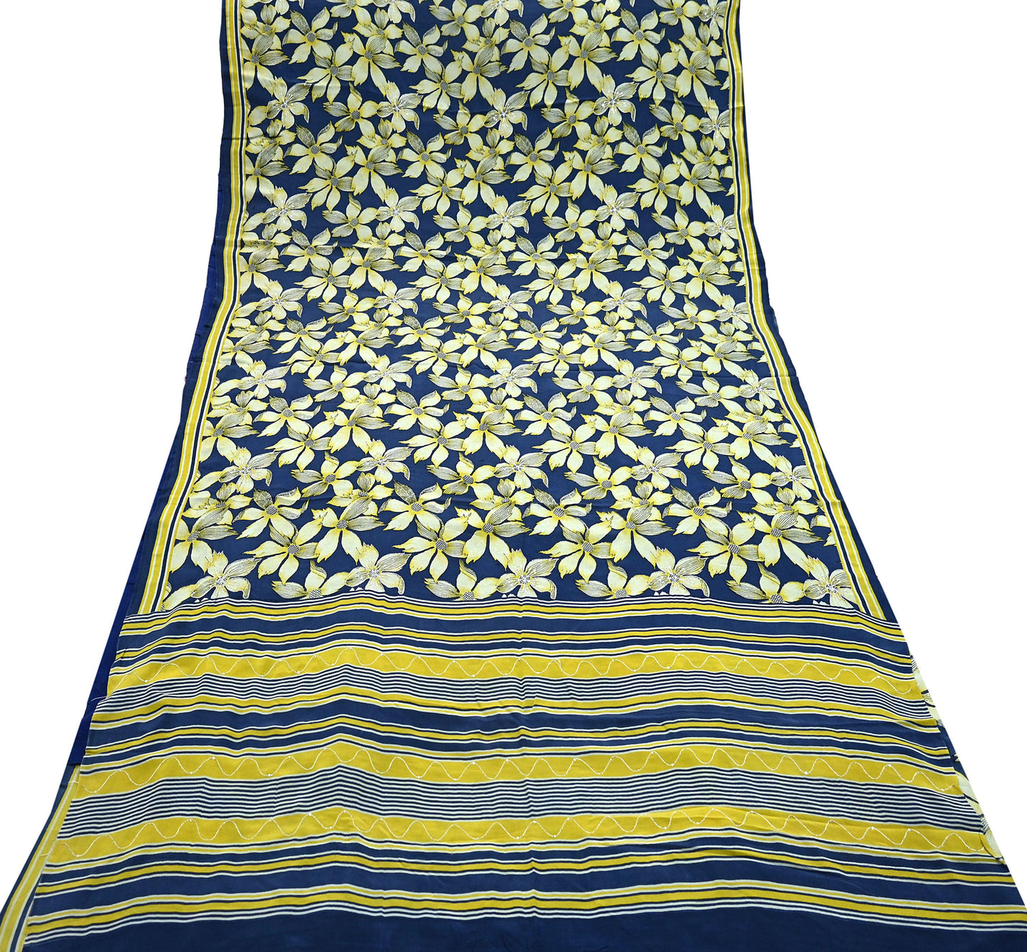 Indian Vintage Sari Blue & Green Pure Crepe Silk Hand Embroidered Saree 5yd Sewing Floral Craft Sequins Dress making Crafting Quilting