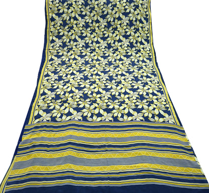 Indian Vintage Sari Blue & Green Pure Crepe Silk Hand Embroidered Saree 5yd Sewing Floral Craft Sequins Dress making Crafting Quilting